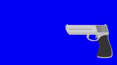 Video animasyon ateşli silah illüstrasyonu bir mermi nesnesini vuruyor. Mavi krom anahtar arka planında
