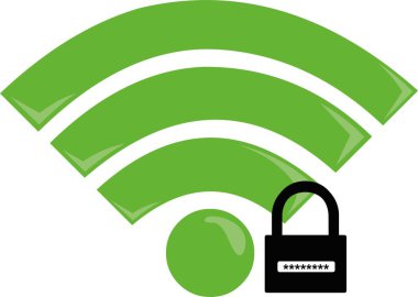 Yeşil Wi-Fi sinyal şifresi ve güvenlik kodunun vektör illüstrasyon simgesi siyah-beyaz kilit, İnternet erişim kavramı