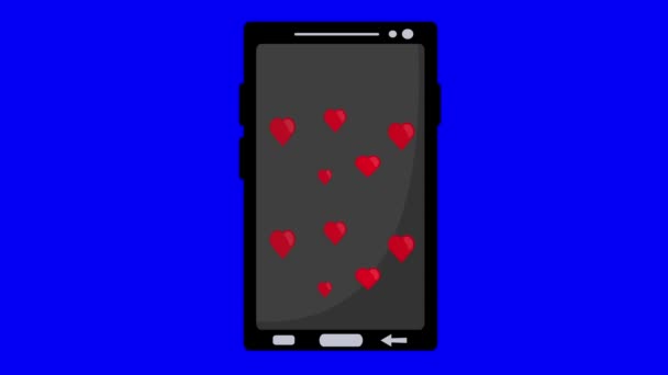 Video Animasi Mobile Phone Dengan Hati Mengambang Dalam Konsep Cinta — Stok Video