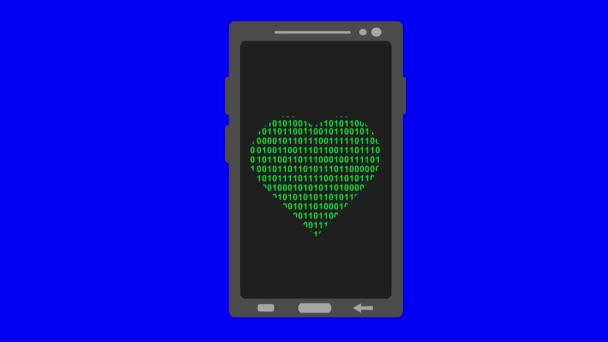 Sanal Siber Romantik Bir Ilişki Olarak Yeşil Ikili Kod Numaralarıyla — Stok video
