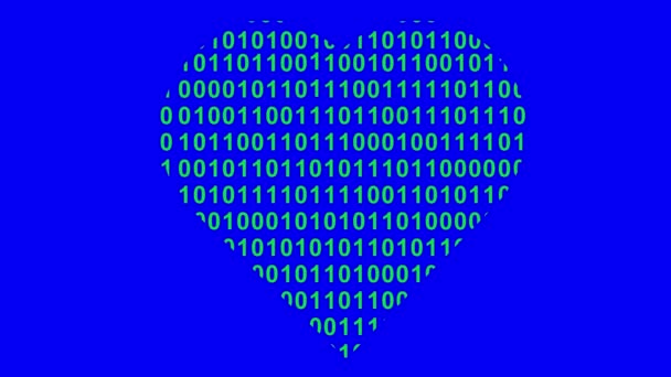 Відео Анімація Зелене Серце Розроблене Номерами Бінарного Коду Віртуальній Або — стокове відео