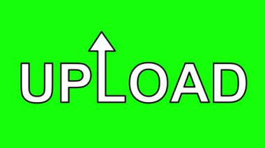 Siyah ve beyaz renkte çizilmiş, yukarı ve yukarı doğru hareket eden bir okla animasyon metni yükle. Yeşil krom anahtar arka planında