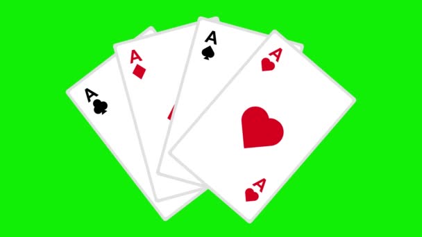Fan Animación Vídeo Juego Cartas Póquer Sobre Fondo Croma Verde — Vídeos de Stock