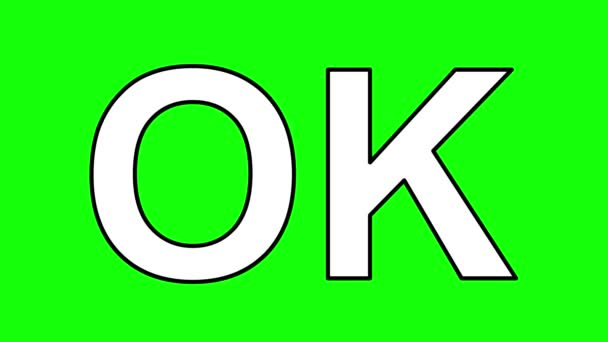 ビデオ描画アニメーションテキスト 黒と白の色で描画されたOkアイコン 緑色のクロマの背景に — ストック動画