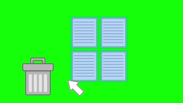 视频动画计算机文件删除在垃圾桶数字软件中 在一个绿色的彩色键背景上 — 图库视频影像