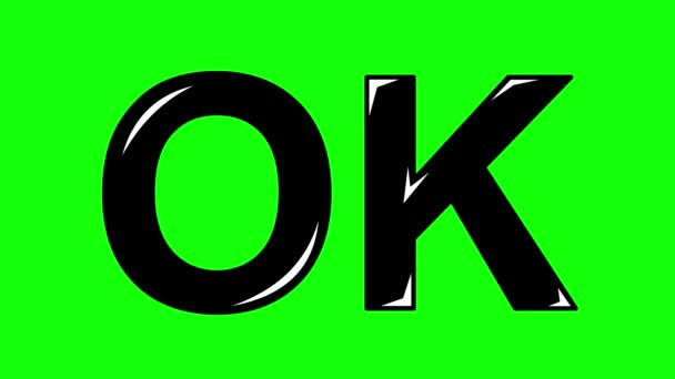 ビデオアニメーションテキストOkアイコン 緑色のクロマキーの背景 — ストック動画