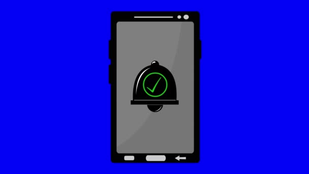 Video Animation Mobile Phone Bell Icon Green Checkmark Alarm Activated — Stock Video