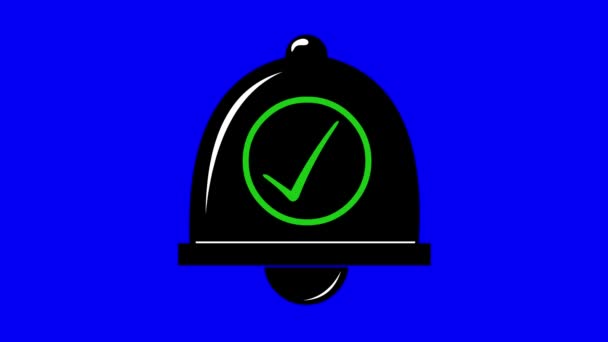 Колокол Значок Зеленой Галочкой Сигнализацией Активирована Концепция Фоне Голубой Хромы — стоковое видео