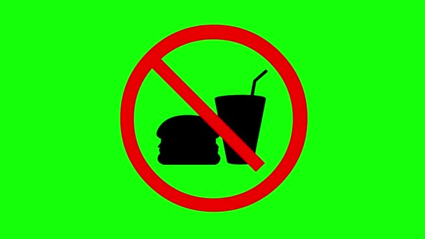 Ikona Animacji Wideo Zabronione Wejście Jedzeniem Napojem Oznakowanie Tle Zielony — Wideo stockowe