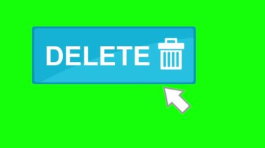video animasyon fare imleci yeşil renkli anahtar arkaplan üzerinde silme düğmesine tıklıyor