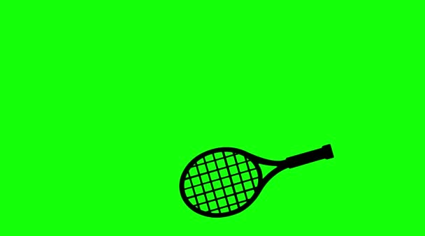 ビデオアニメーションアイコンラケットは 緑色のクロマキーバック上のテニスボールスポーツを打つ — ストック動画