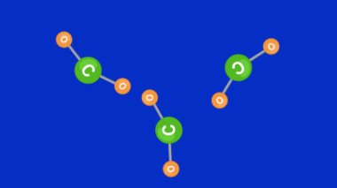 Video animasyon karbondioksit gaz kimyasal molekülleri mavi krom anahtar arka planda dönüyor