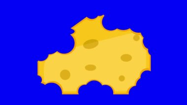 Video animasyonu, mavi renkli anahtar arka planında peynir yiyerek ve ısırarak yer.