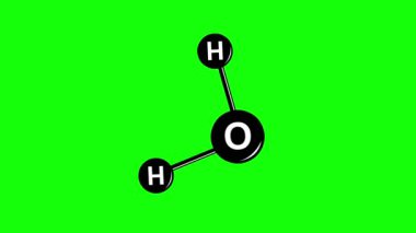 video animation black and white icon water liquid H2O chemical molecule rotating, on a green chroma key background