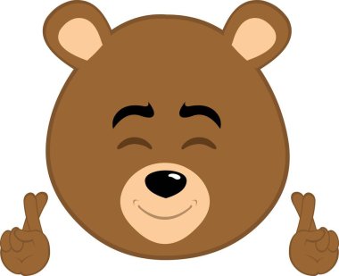 vector illustration face brown bear grizzly cartoon, crossing the fingers of the hands, asking for a wish or good luck clipart