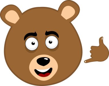 Vektör illüstrasyon yüzü boz ayı çizgi filmi, beni telefonla arıyor ya da eliyle el sallıyor.