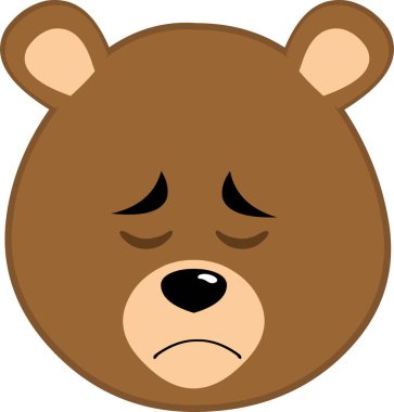 Vektör çizimi, hüzünlü ve pişmanlık dolu bir boz ayı çizgi filmiyle karşı karşıya.