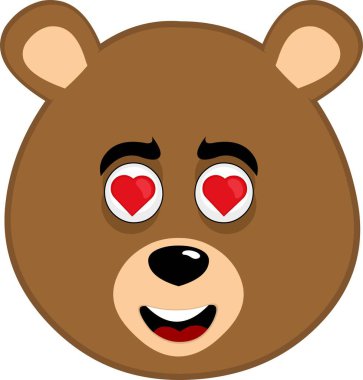 vektör illüstrasyon yüzü kahverengi ayı boz ayı çizgi filmi kalp şeklindeki gözlere aşık