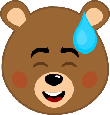 vector illustration face brown bear grizzly cartoon, with an expression of shame and a drop of sweat clipart