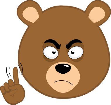 Vektör illüstrasyonu, el hareketi ile hayır diyen boz ayı çizgi filmiyle karşı karşıya.