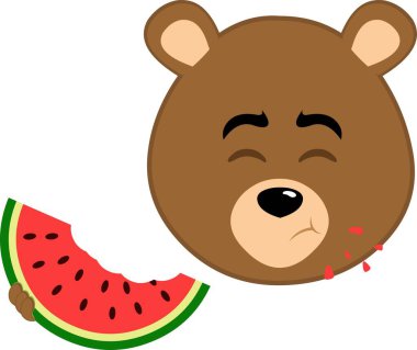 vektör illüstrasyon yüzü kahverengi ayı boz ayısı karpuz meyvesi yiyen çizgi film