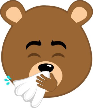 vektör illüstrasyonu kahverengi ayı boz ayının burun mendiliyle hapşırmasını gösteriyor