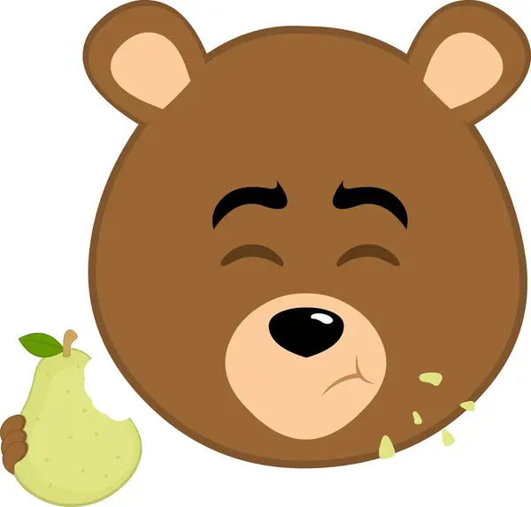 stock vector vector illustration face brown bear grizzly cartoon eating pear fruit