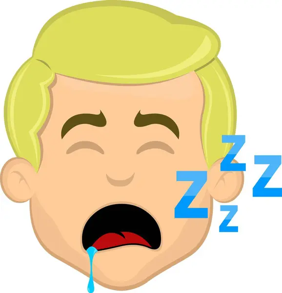stock vector vector illustration face man cartoon blonde and blue eyes, with their mouth open sleeping, snoring and drooling
