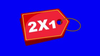 Metin 2x1 ile video animasyon etiketi, teklif ve tanıtım kavramı açısından. Mavi krom anahtar arka planında