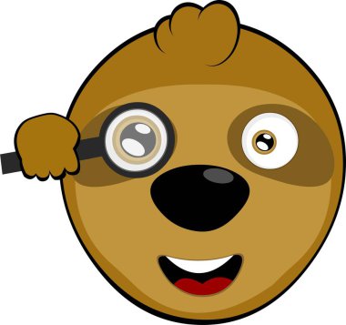 Vektör illüstrasyon yüzü tembel hayvan karakteri çizgi filmi, büyüteçle izliyor