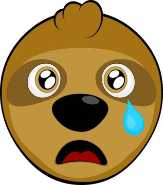 Vektör illüstrasyon yüzü ayı miskin karakter hayvan çizgi filmi, hüzünlü bir ifade, sulu gözler ve bir gözünden dökülen bir gözyaşı