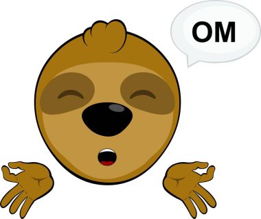 vector Illustration face bear sloth character animal cartoon, meditating with a speech bubble with the text OM clipart