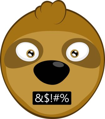 vector illustration face bear sloth character animal cartoon, with angry expression and insult censure clipart