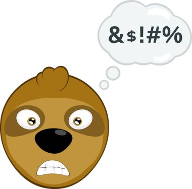 vector illustration face bear sloth character animal cartoon, angry expression with a cloud thought and an insult text clipart