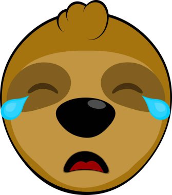 vektör illüstrasyon yüzü, tembel hayvan karakteri çizgi filmi, gözlerinden yaşlar boşalarak ağlıyor.