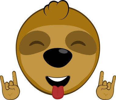 vector illustration face bear sloth character animal cartoon, making the classic heavy metal gesture with hands and sticking out tongue clipart