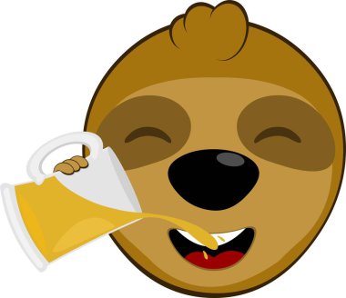 vector illustration face bear sloth character animal cartoon, drinking glass beer clipart