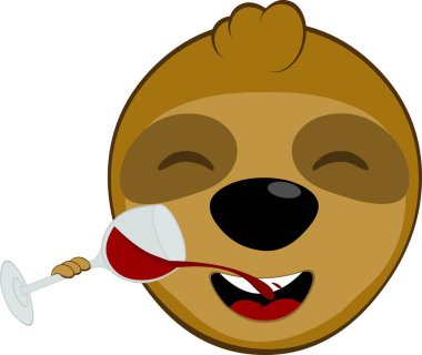 Vektör illüstrasyon yüzü. Tembel hayvan karakteri çizgi film karakteri. Bir bardak şarap içiyorlar.