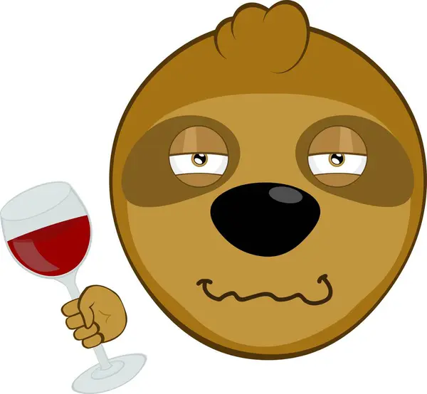 Stock vector vector illustration face bear sloth character animal cartoon, with a drunk expression and a glass of wine in his hand