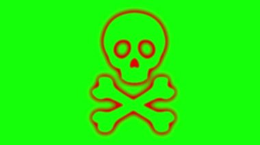 Video animasyon kırmızı ikon kafatası, kötü amaçlı yazılım virüsü, hacker bilgisayar ya da ölüm konsepti. Yeşil krom anahtar arka planında