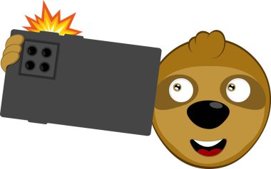 vector illustration face bear sloth character animal cartoon, doing a selfie photo with mobile phone or smartphone clipart