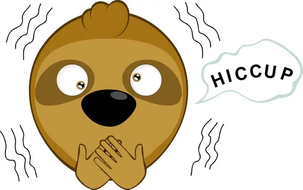 stock vector vector illustration face bear sloth character animal cartoon, having hiccups symptom and a speech bubble with hiccup text