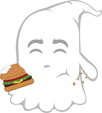 vector illustration character ghost cartoon, eating a hamburger clipart