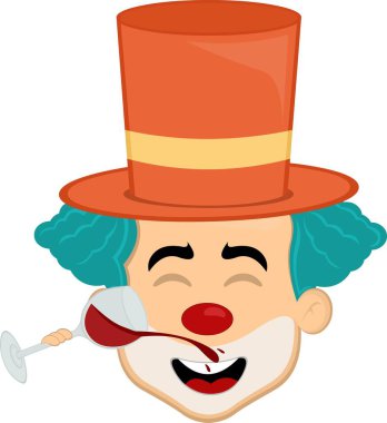 Vektör illüstrasyon karakteri palyaço çizgi filmi, bir bardak şarap içiliyor.