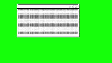 İkili kod sisteminin 0 ve 1 numaralarıyla siyah ve beyaz renklerde çizilmiş animasyon simgesi cmd komut terminalleri. Yeşil krom anahtar arka planında