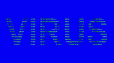 Video animasyon virüs metni, konsept hacker bilgisayarında 0 ve 1 numaralı semboller ikili kod sistemi ile tasarlanmıştır. Mavi krom anahtar arka planında