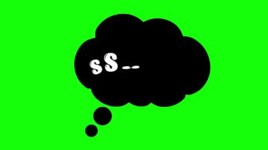 video animasyonu siyah-beyaz düşünce bulutu, zihinsel sessizlik kavramında metni sshhh, zihni ya da meditasyonu sakinleştiriyor, yeşil renkli anahtar arka planda