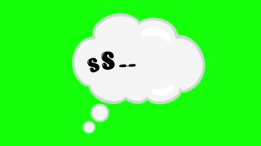 Video animasyon düşünce bulutu zihinsel sessizlik kavramında sshhh, zihni ya da meditasyonu sakinleştirmek, yeşil renkli anahtar arka planda