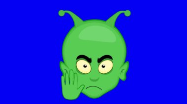 Video animasyonu uzaylıyla, uzaylıyla ya da Goblin çizgi filmiyle karşılaşıyor. Mavi renkli arka planda beş parmağı da gösteren bir el hareketi var.