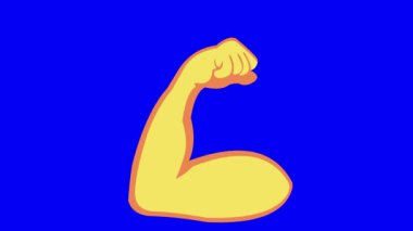 video animasyonu sarı kaslı kol, mavi krom anahtar arka planda